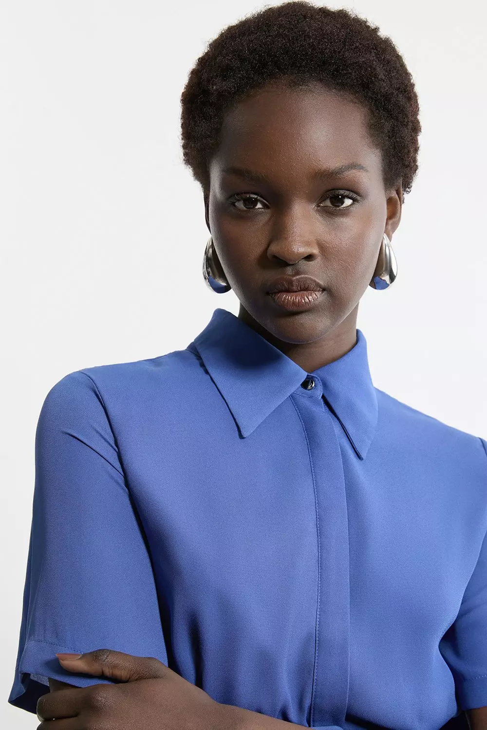 Georgette Belted Pleat Woven Midi Shirt Dress Karen Millen